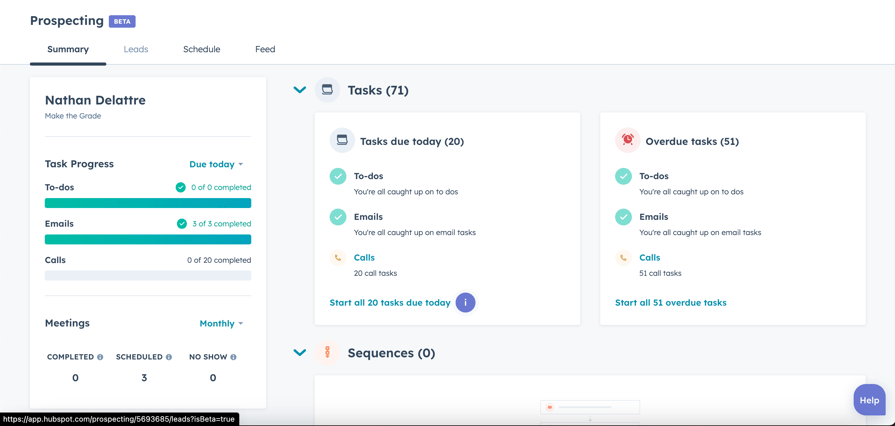 Capture d'écran de la nouvelle interface de l'outil de prospection sur HubSpot. 