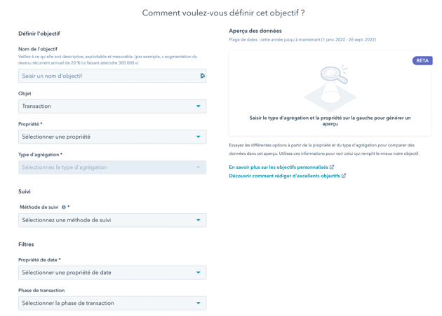 Objectifs personnalisés
