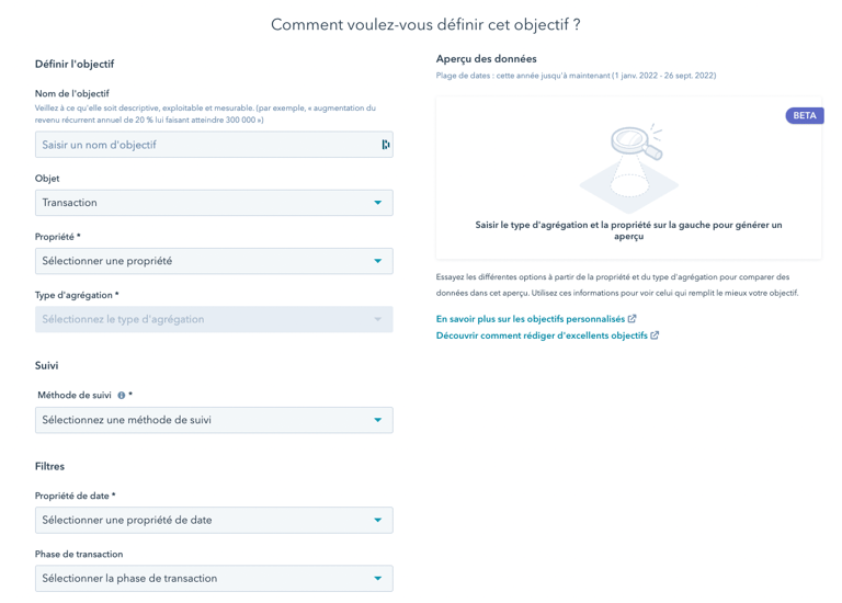Objectifs personnalisés
