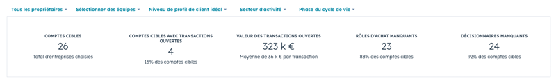 Capture d'écran d'un rapport d'analyse des comptes cibles sur le CRM HubSpot