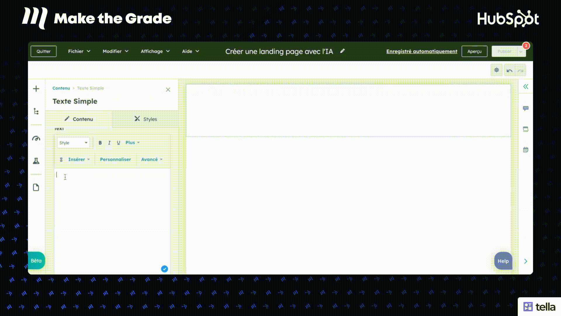GIF montrant la construction d'une landing page grâce à l'IA dans HubSpot