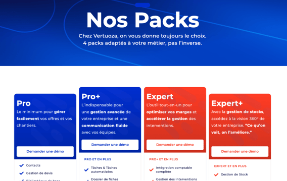 Exemple des différentes offres avec Vertuoza