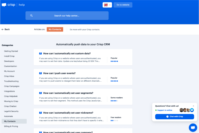 Plateforme de messagerie de Crisp