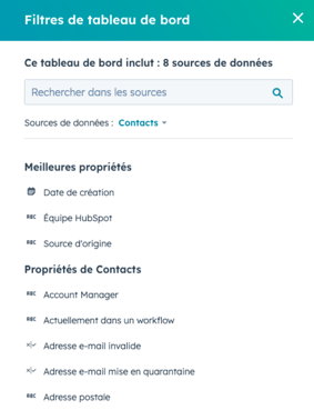 Les filtres sur les tableaux de bord HubSpot