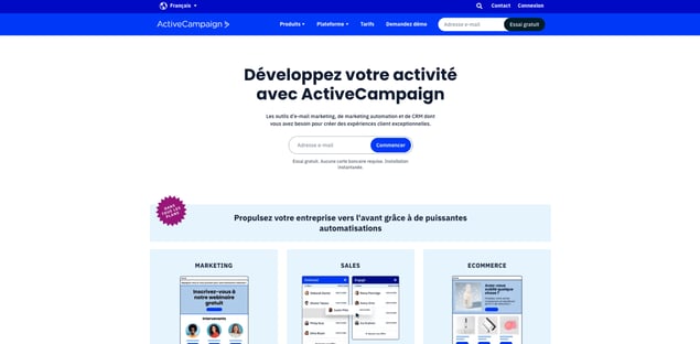 Image de la page d'accueil de Active Campaign