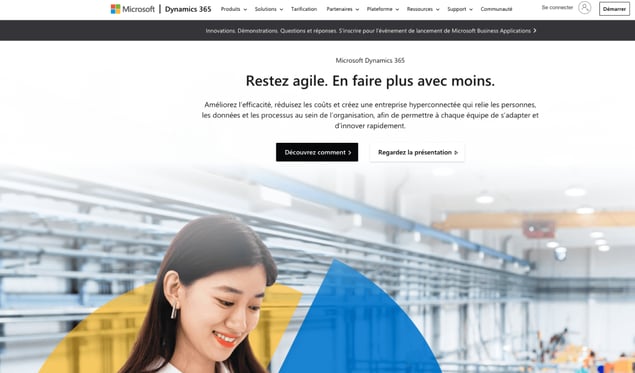 Image de la page d'accueil Microsoft Dynamics 365