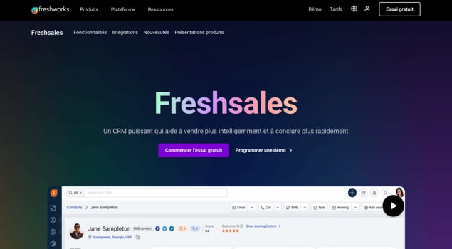 Image de la page d'accueil de Freshsales