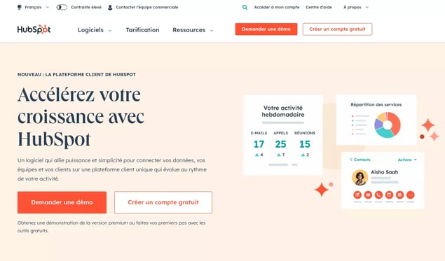 Image de la page d'accueil de HubSpot