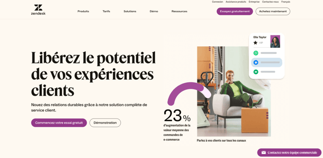 Image de la page d'accueil de Zendesk
