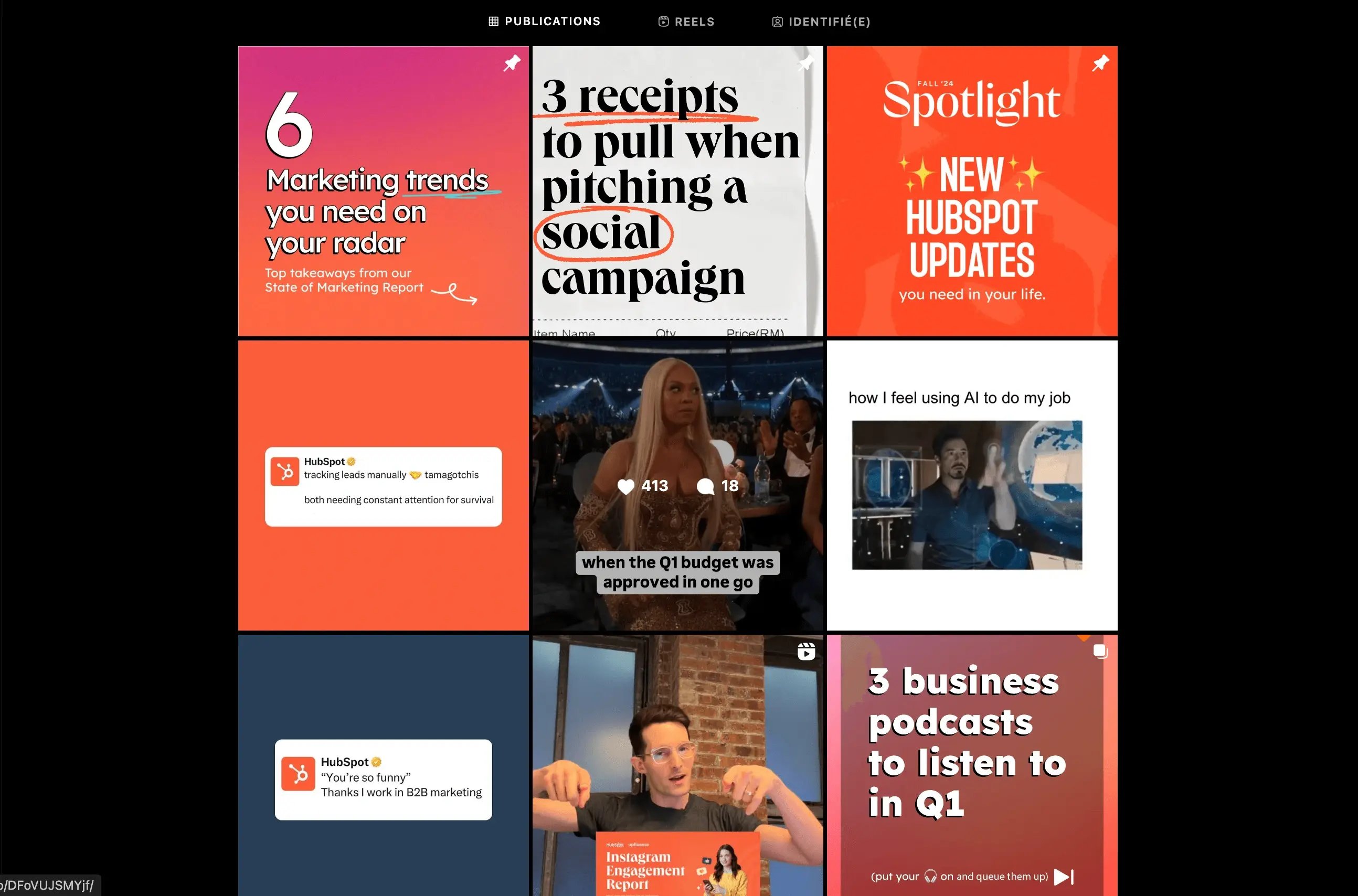 screenshot du feed instagram d'HubSpot