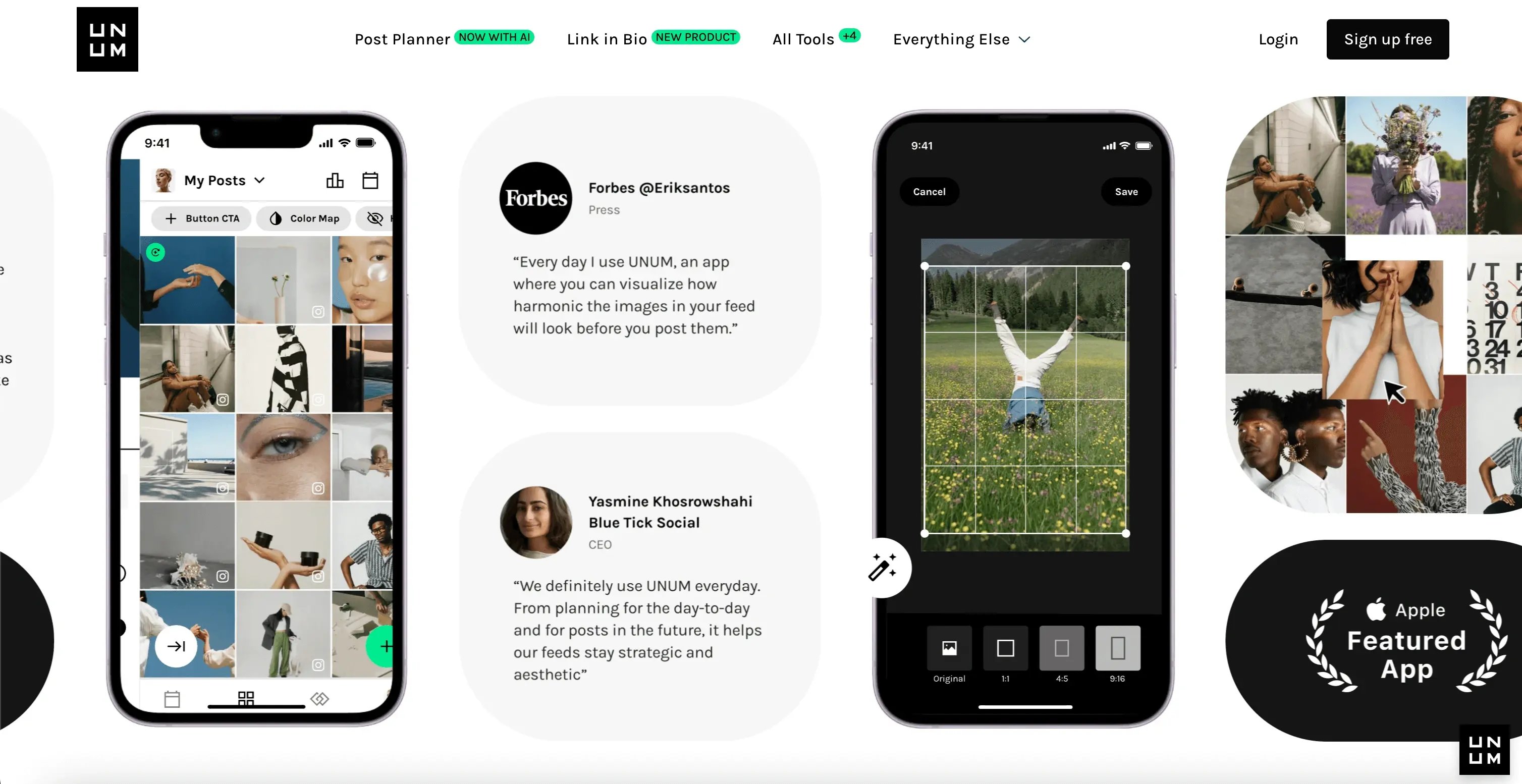 Screenshot du site web UNUM pour la planification du feed Instagram