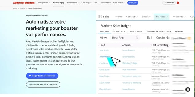 Page web de la solution de marketing automation Marketo d'Adobe