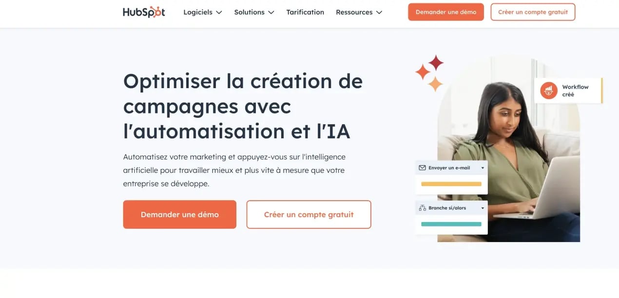 Page web de la solution de marketing automation d'Hubspot