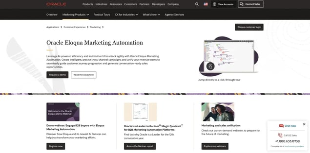 Page web de la solution de marketing automation d'Oracle