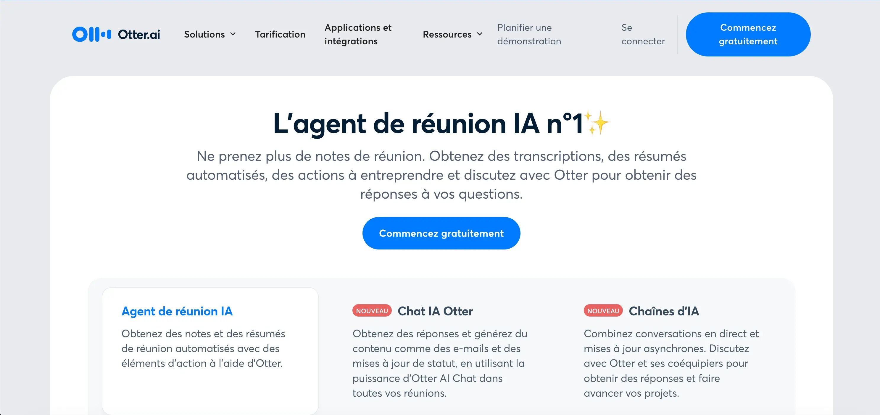 Capture d'écran de l'interface Otter.AI