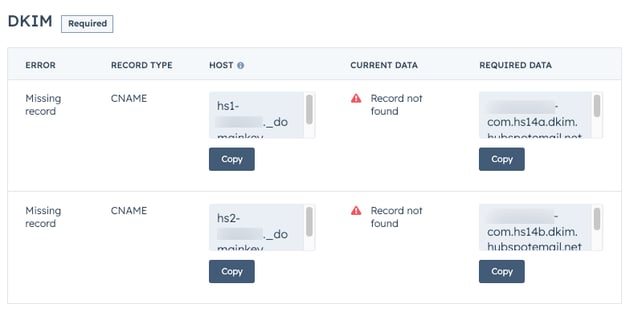 Donnée fournie par HubSpot pour le DKIM