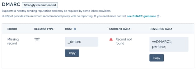 Donnée fournie par HubSpot pour le DMARC