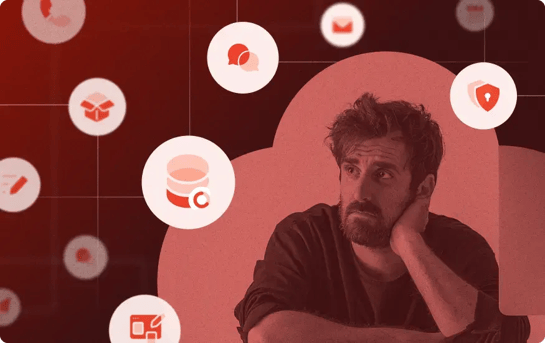 Une illustration d'un jeune homme frustré par la multiplication d'outils dans son entreprise.