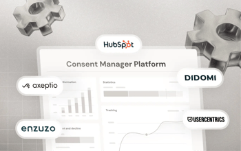 Illustration de cinq plateformes de gestion du consentement : Enzuzo, Axeptio, HubSpot, Didomi et Usercentrics