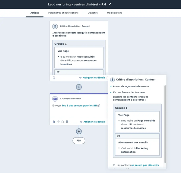 Automatisation en fonction de l'activité du contact