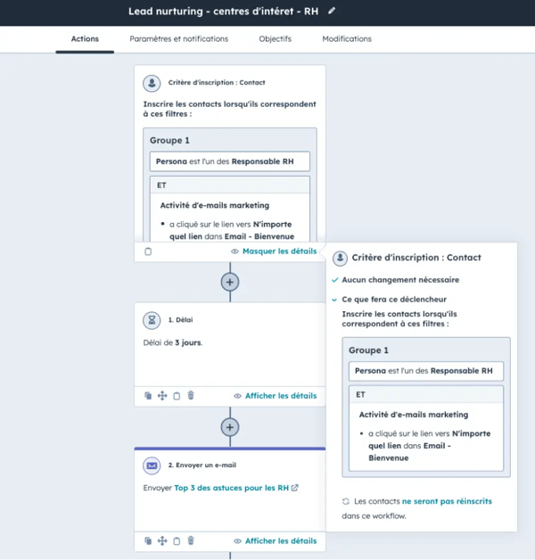 Workflow en fonction du persona du contact sur hubspot 