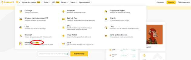 Exemple de badge menu Binance