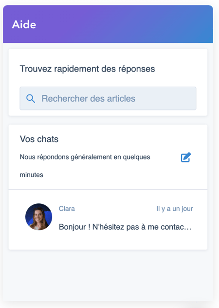 Capture d'écran d'un chatbot comprenant une base de connaissances