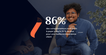 Photographie d'un homme souriant avec une statistiques mise en avant