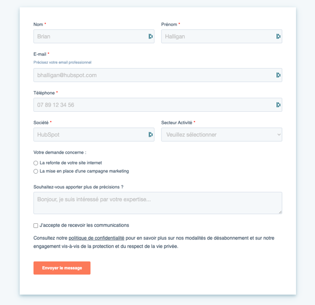 Capture d'écran d'un formulaire de conversion