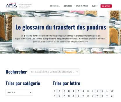 Exemple de HubDB pour le glossaire de APIA Technologie
