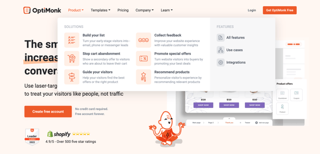 Exemple du méga-menu de OptiMonk