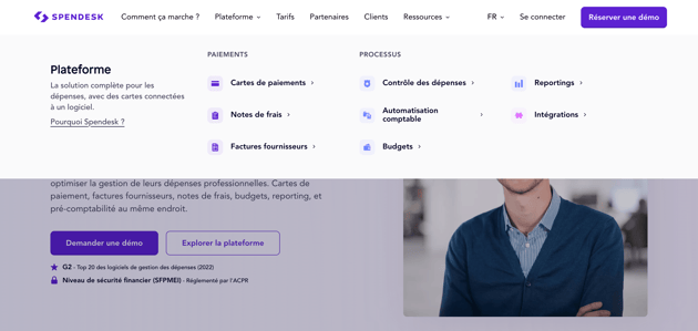 Exemple de méga-menu Spendesk