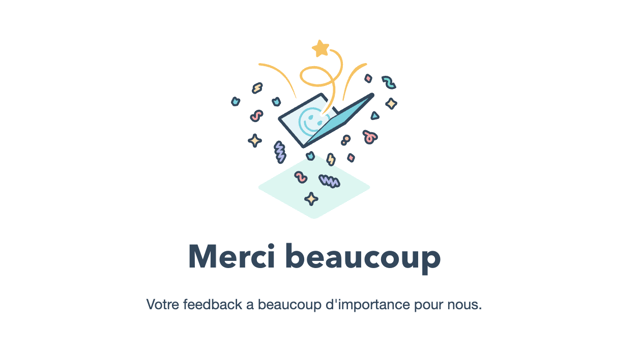 capture d'écran d'un message de remerciement