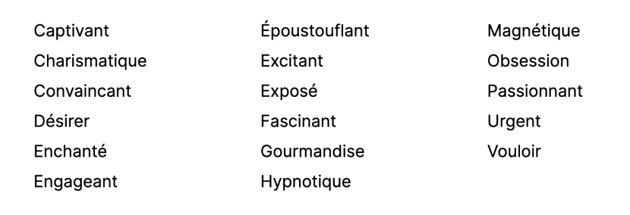 Liste des mots du champ lexical de la convoitise
