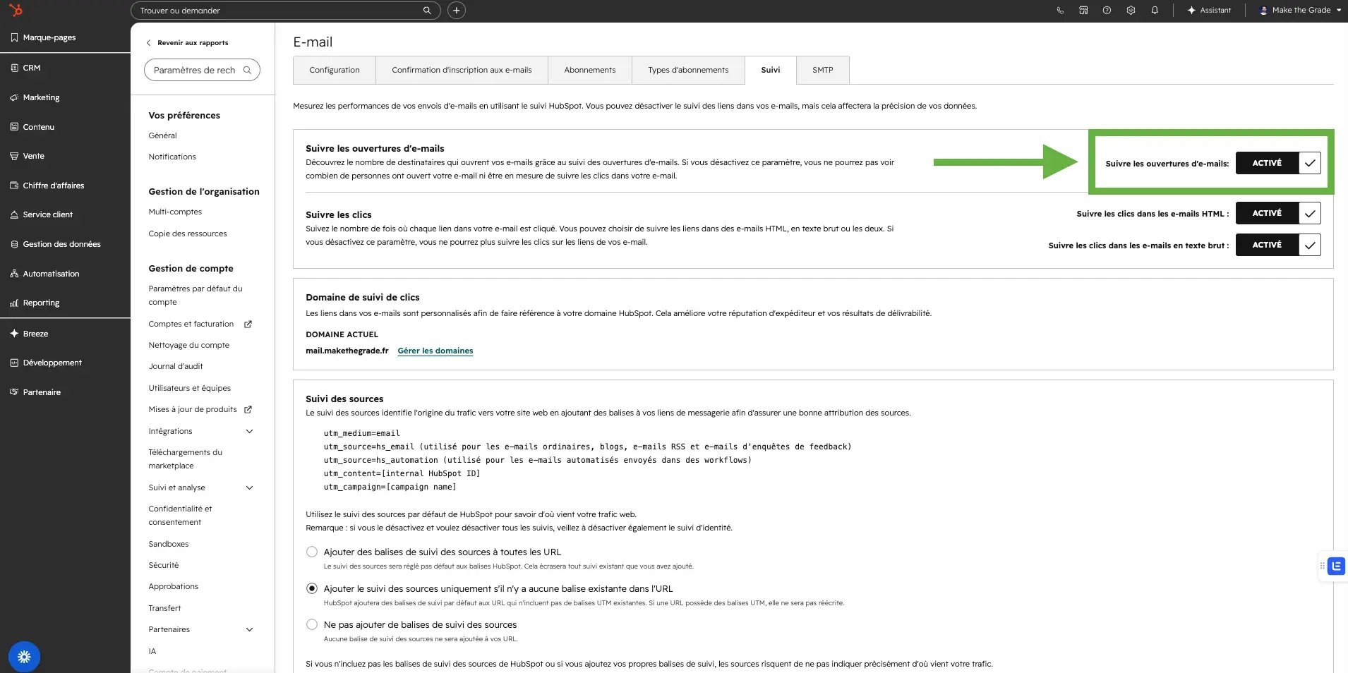 HubSpot Suivi des ouvertures Email