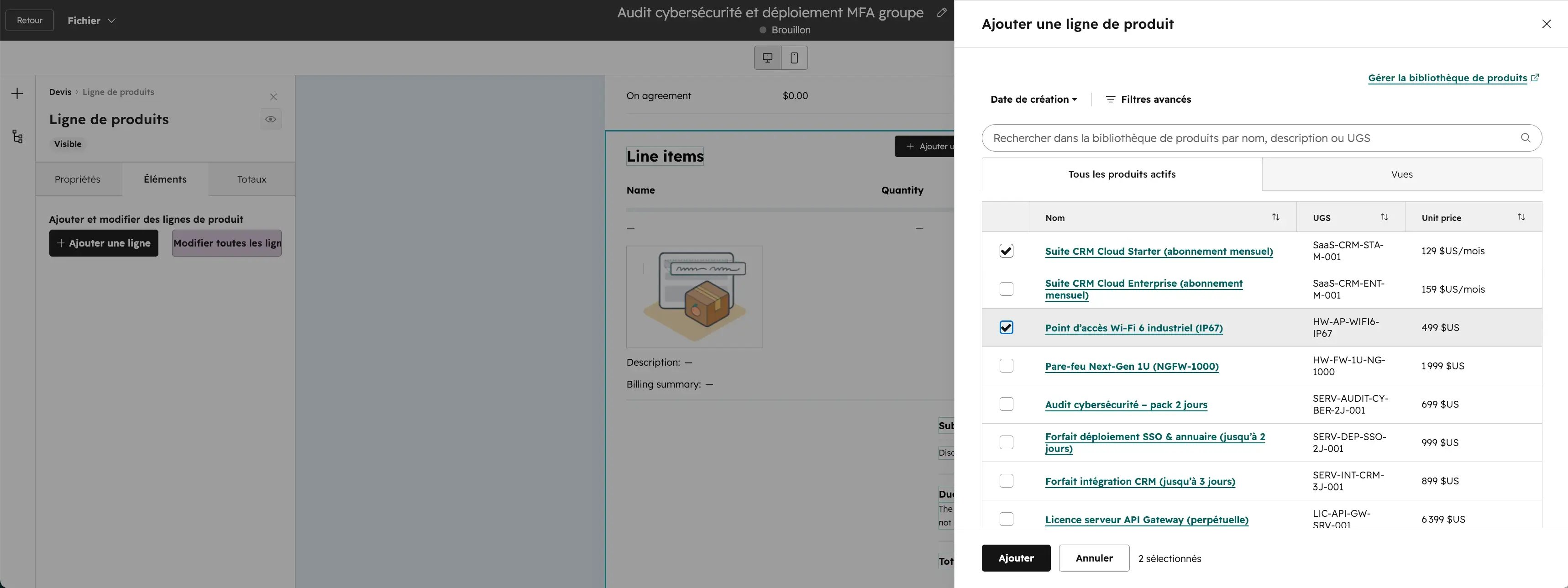 Page dédiée au CPQ sur HubSpot