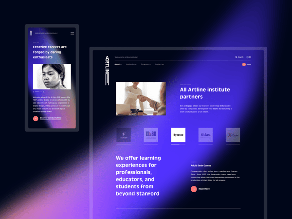 Exemples de pages conçues pour le site de l'Institut Artline