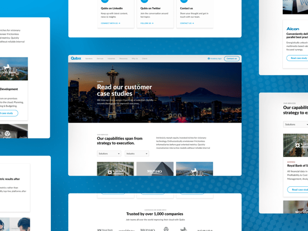 Exemples de pages conçues pour le site de Qubix