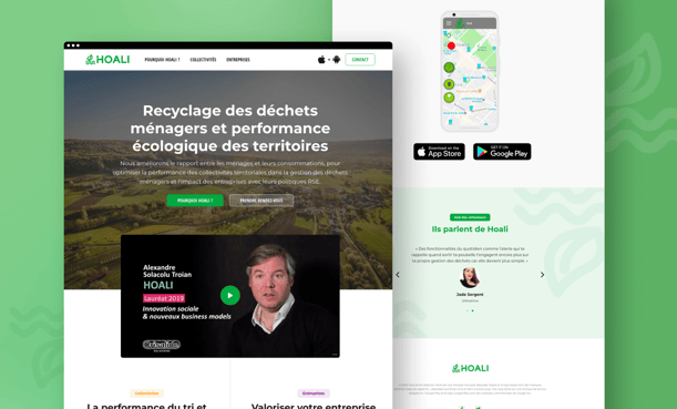 Exemples de pages conçues pour le site de Hoali