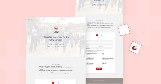 Visuels de la landing page et du formulaire conçu pour l'ICRC