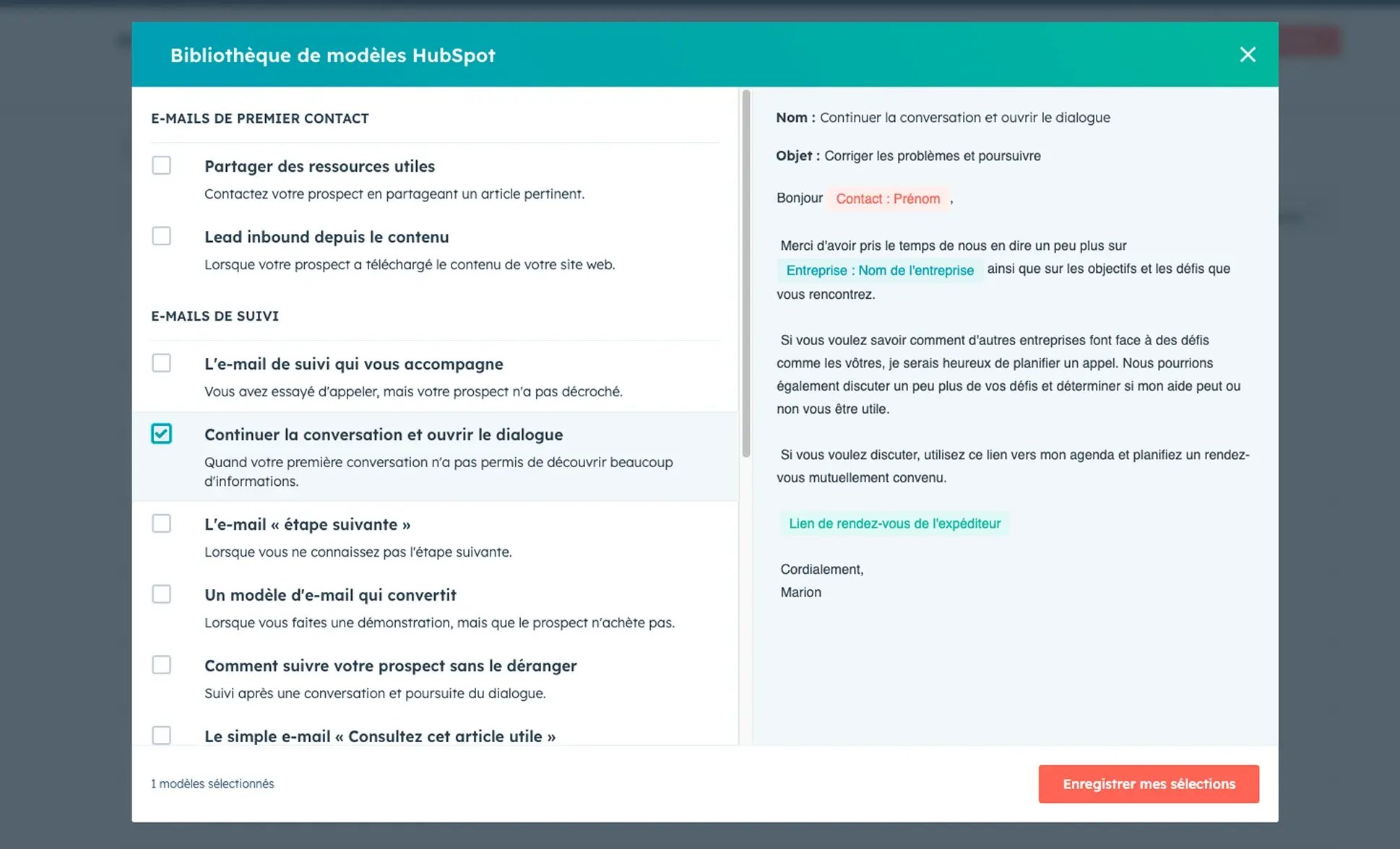 Capture d'écran de mails automatisés HubSpot
