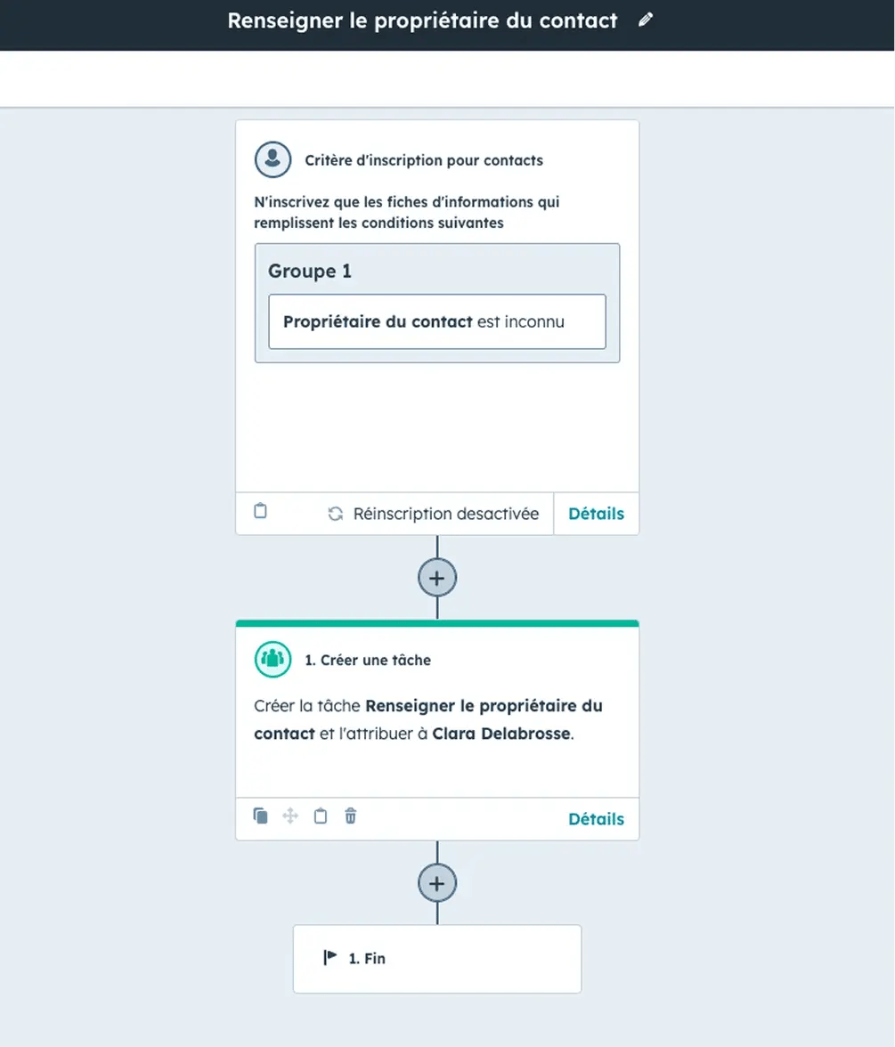 screen d'un workflow sales hubspot