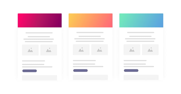 Illustrations fictives de 3 modèles d'emails aux couleurs différentes