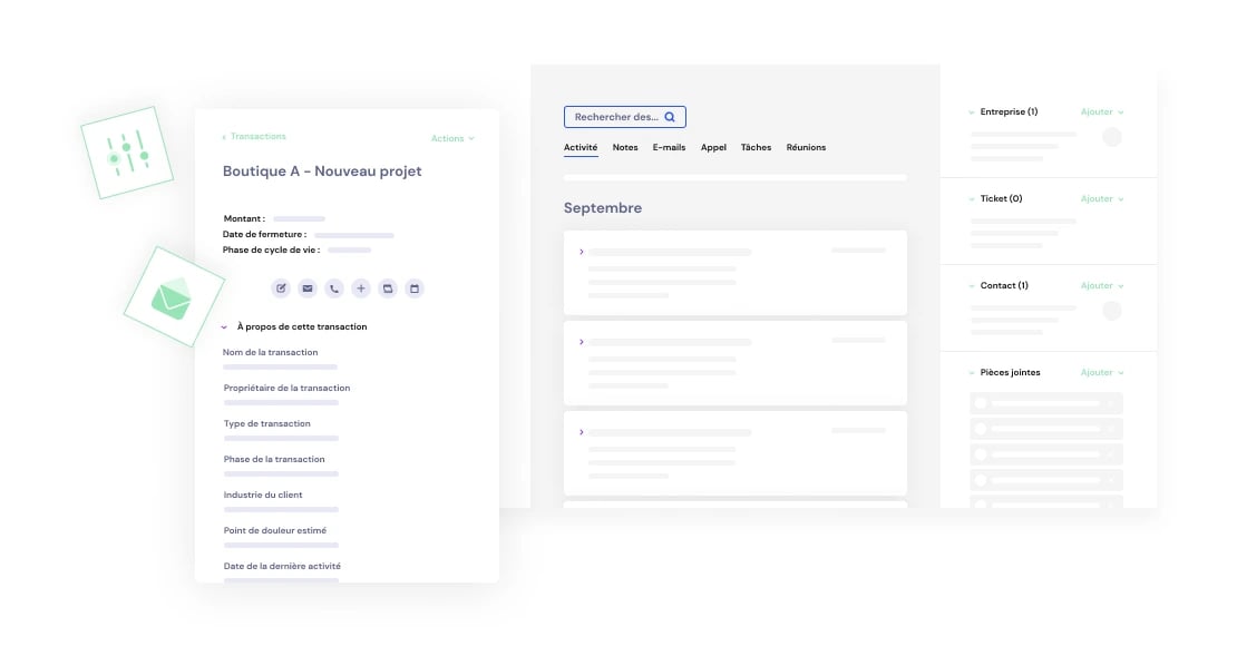 Example of a contact or company listing on hubspot