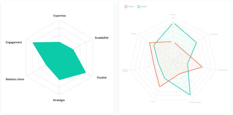 Les résultats du test sont affichés sur un graphique en radar