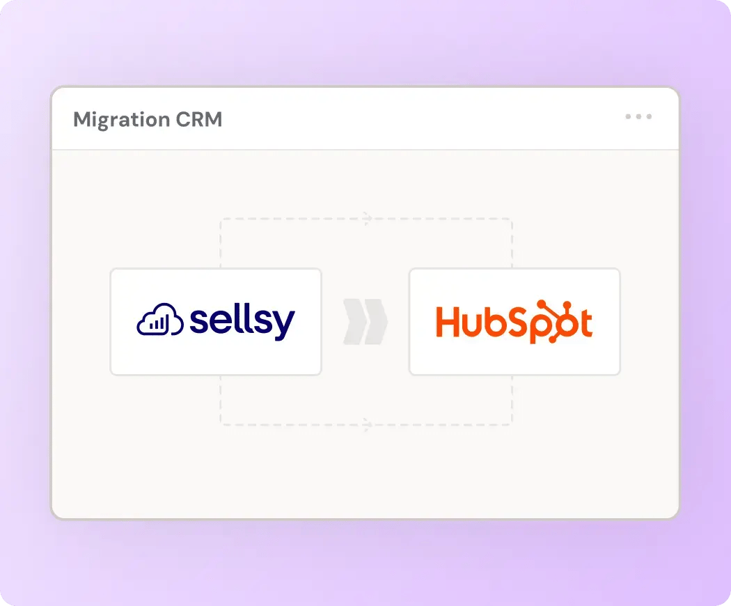 Logo Sellsy et HubSpot avec une flèche au milieu