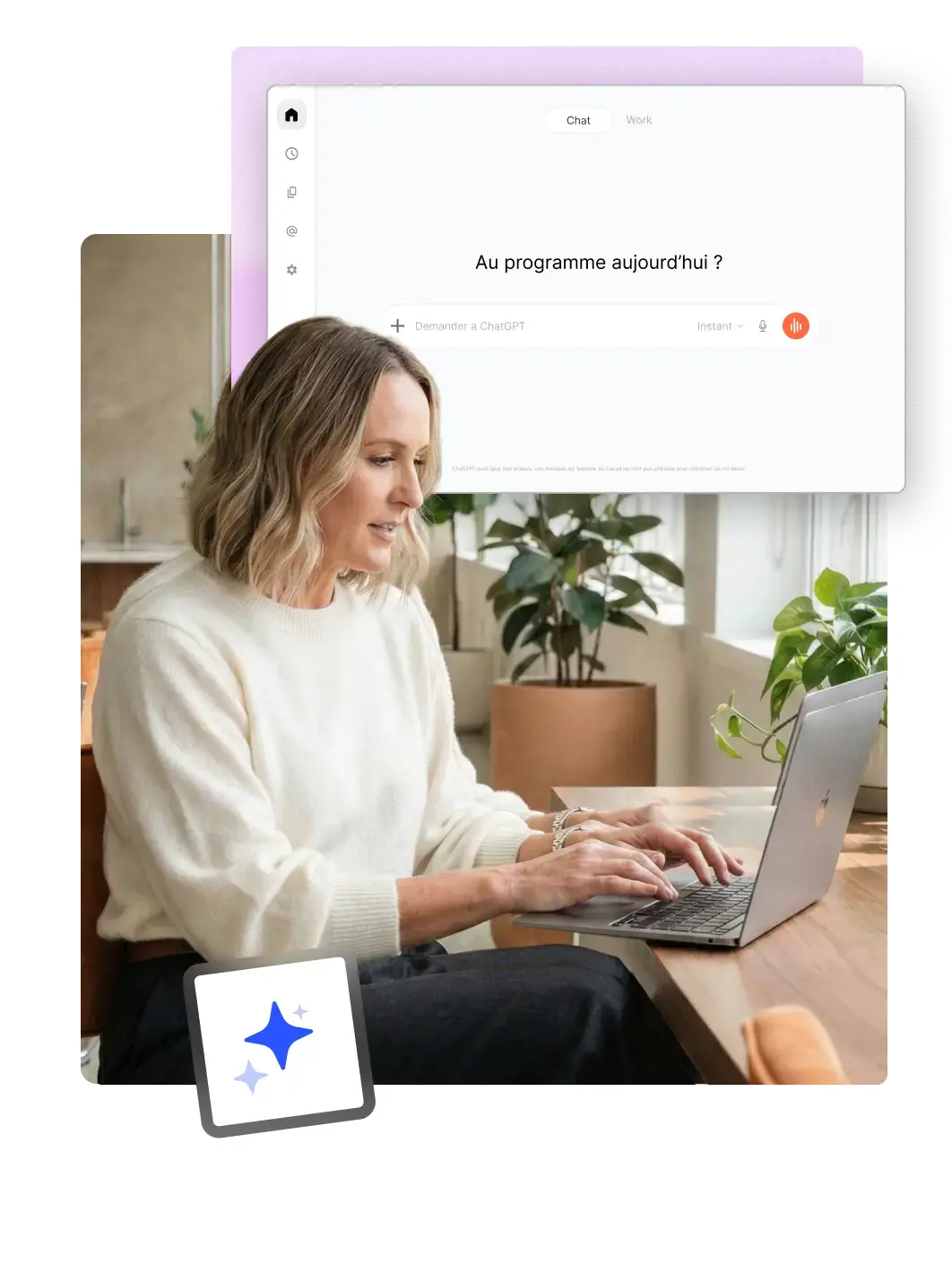 Femme utilisant ChatGPT sur son ordinateur portable pour faciliter son travail au quotidien grâce à l'intelligence artificielle.