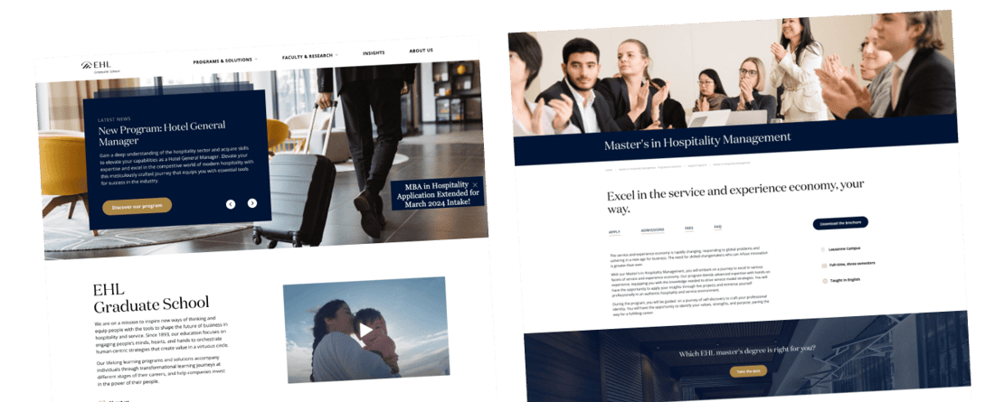 EHL, illustration de la homepage