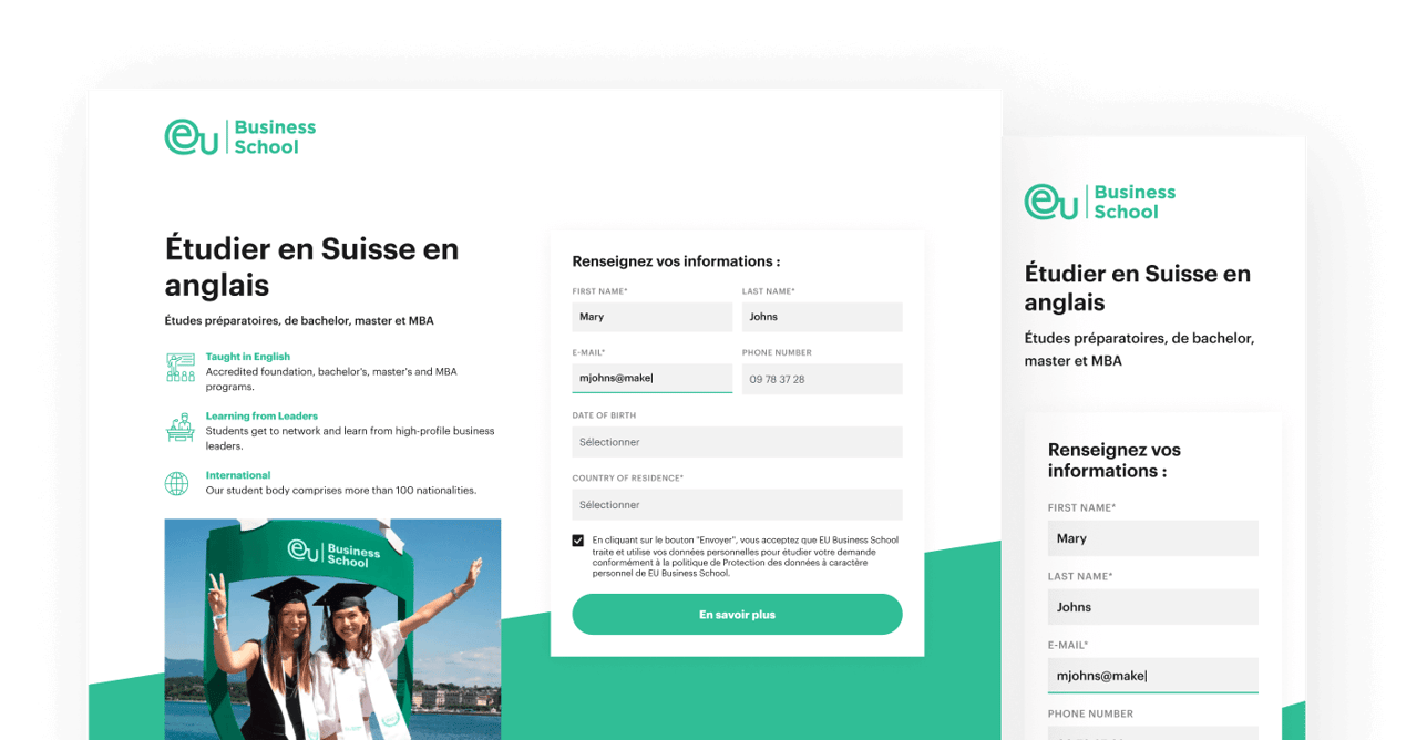 Refonte de landing pages pour EU Business School