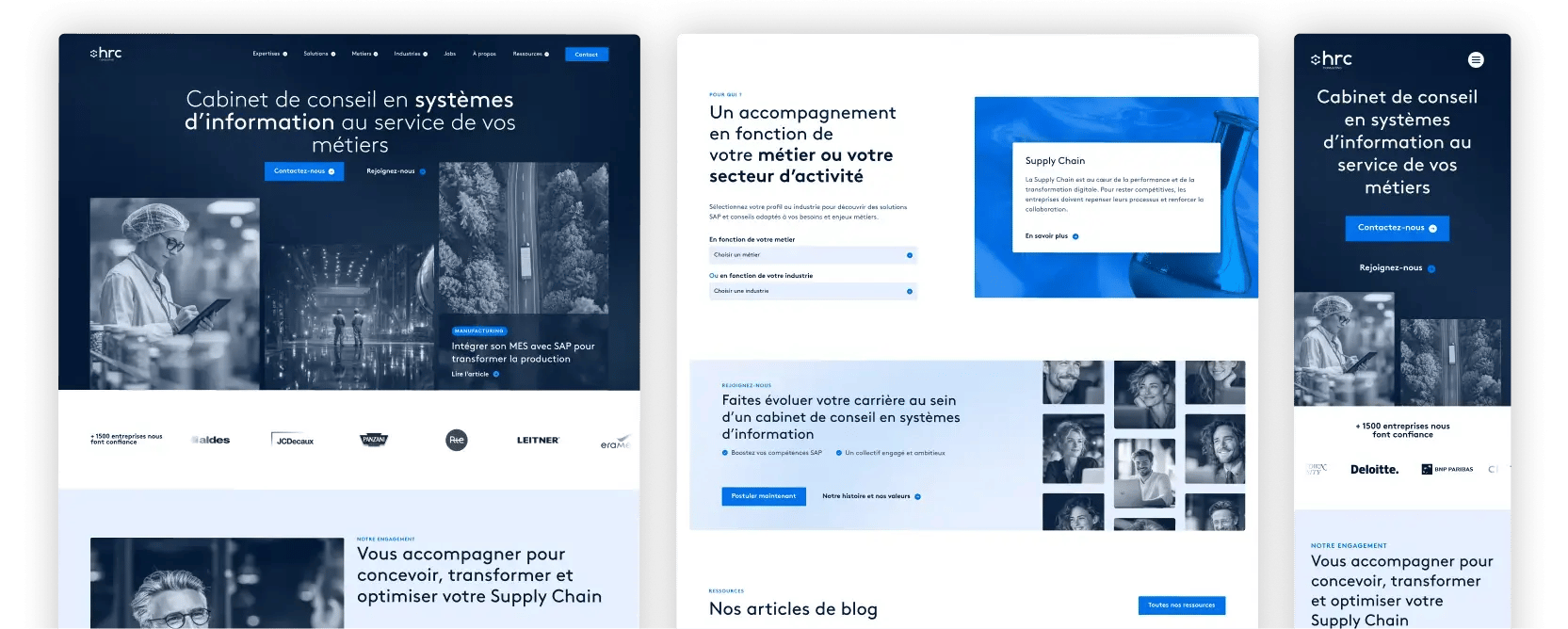 Aperçu du site HRC Consulting mettant en avant ses expertises SAP et ses CTA.